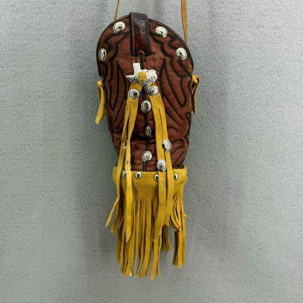 Recycled Hippie Fringed Cowboy Boot Leather Western Bag Purse